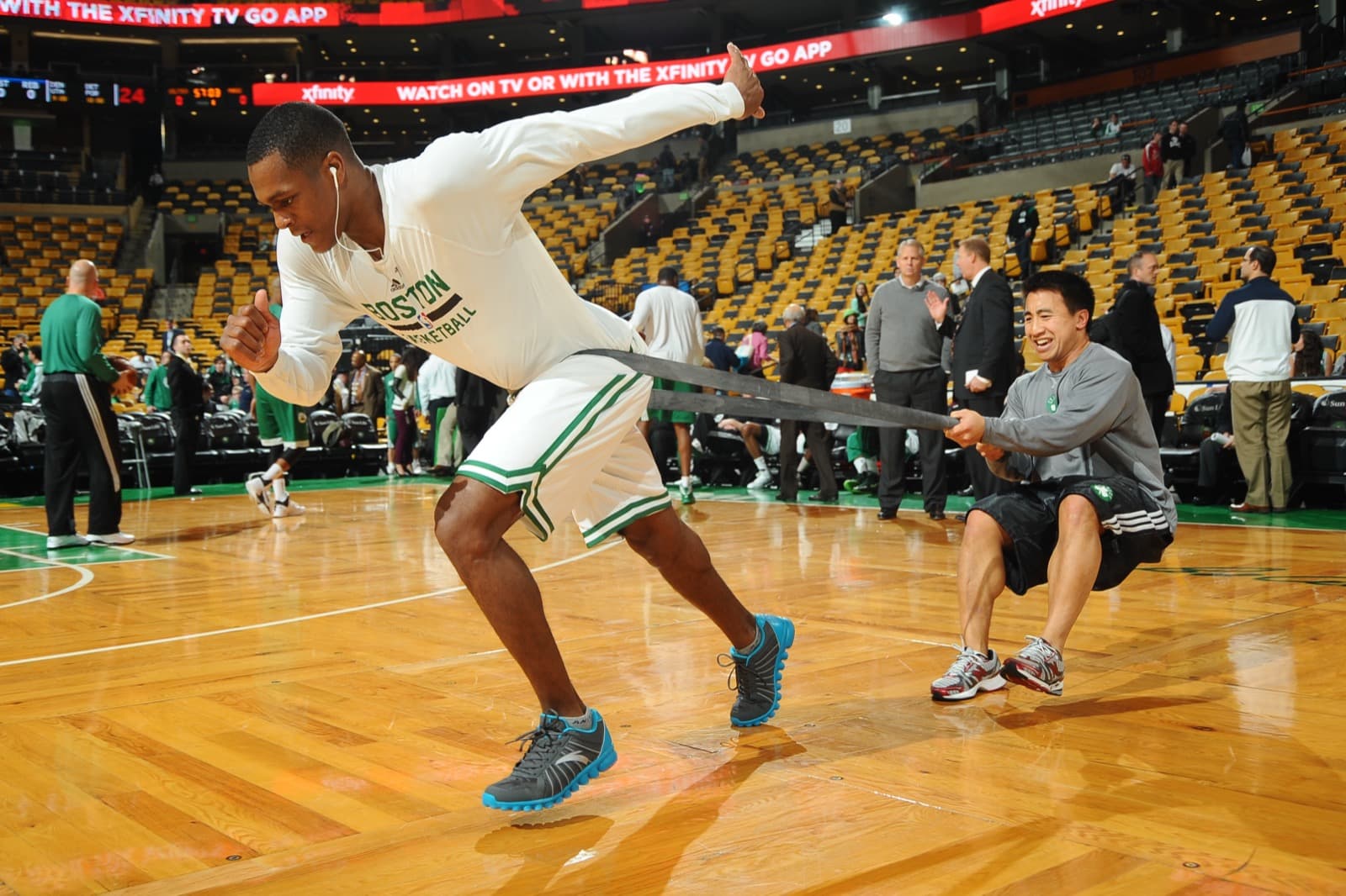 Bryan working with Rajon Rondo on rehabilitation